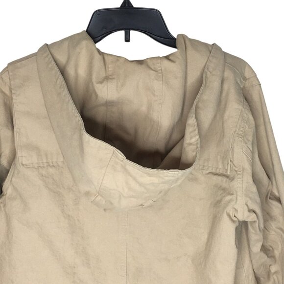 Denim & Co Chore Barn Jacket Medium Beige Hood Toggle Duffle Coat Fleece Lined - Picture 4 of 16